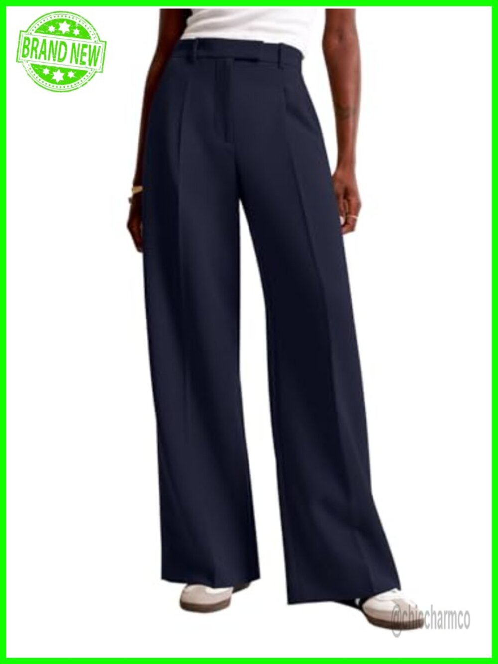 Wide Leg High Waisted Dress Trousers with Pockets Tailored Work Pants